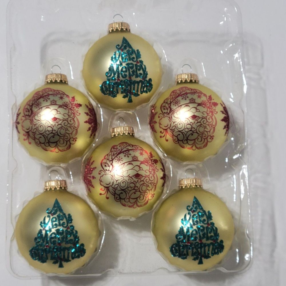 KREBS Exclusive Designer Glitter Glass Christmas Ball Ornaments Box of 6 - Picture 4 of 8